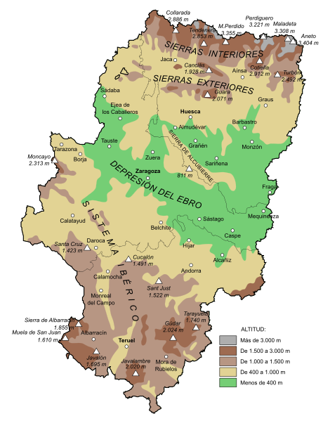 Mapa de relieve de Aragón